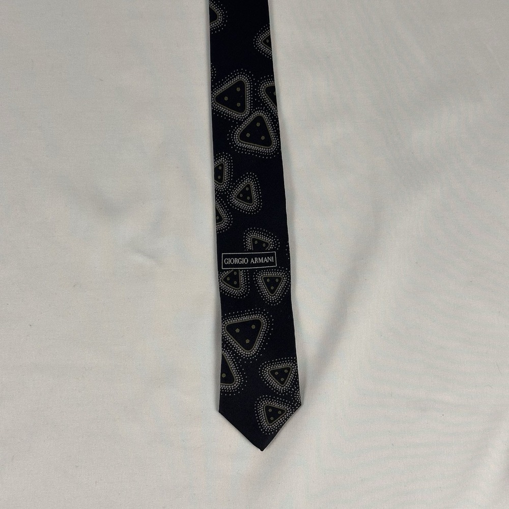Giorgio Armani Cravatte Silk Tie Black Silver Geometric Made In Italy 3.5" W - Picture 4 of 9